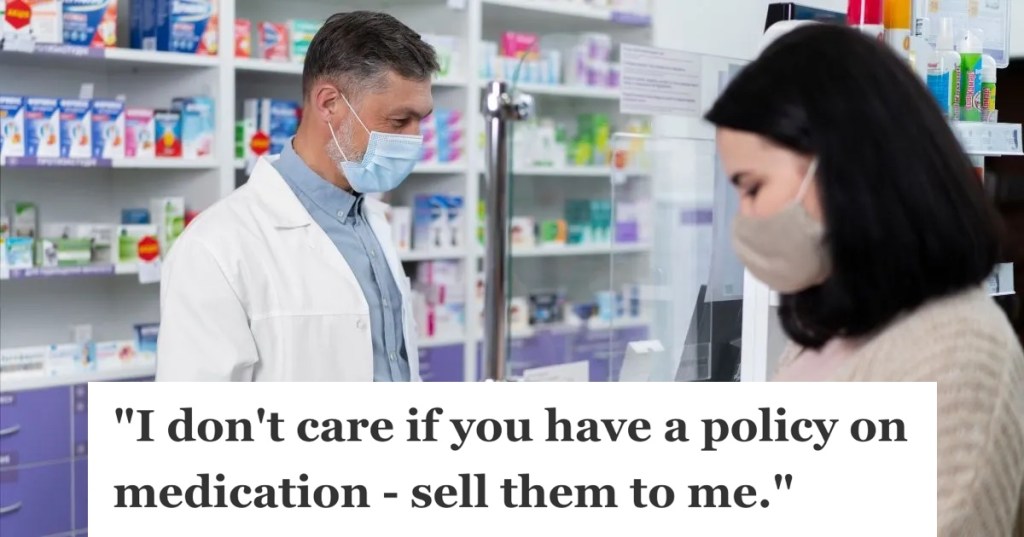 Customer buying medicine from a pharmacist