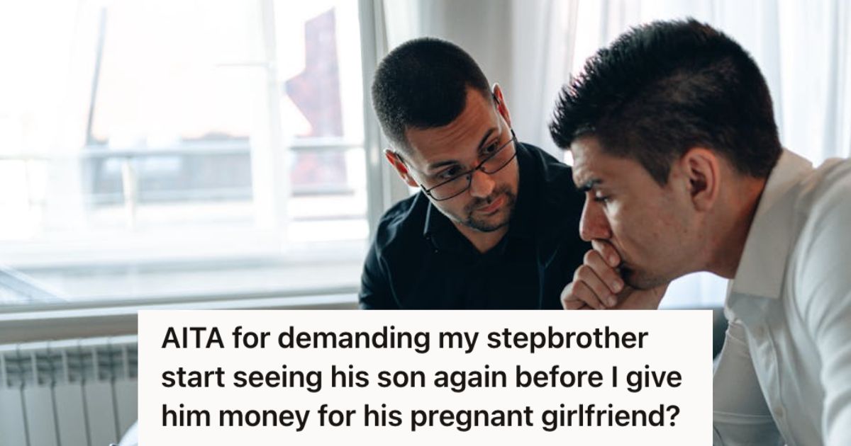 Two adult men talking about a serious matter