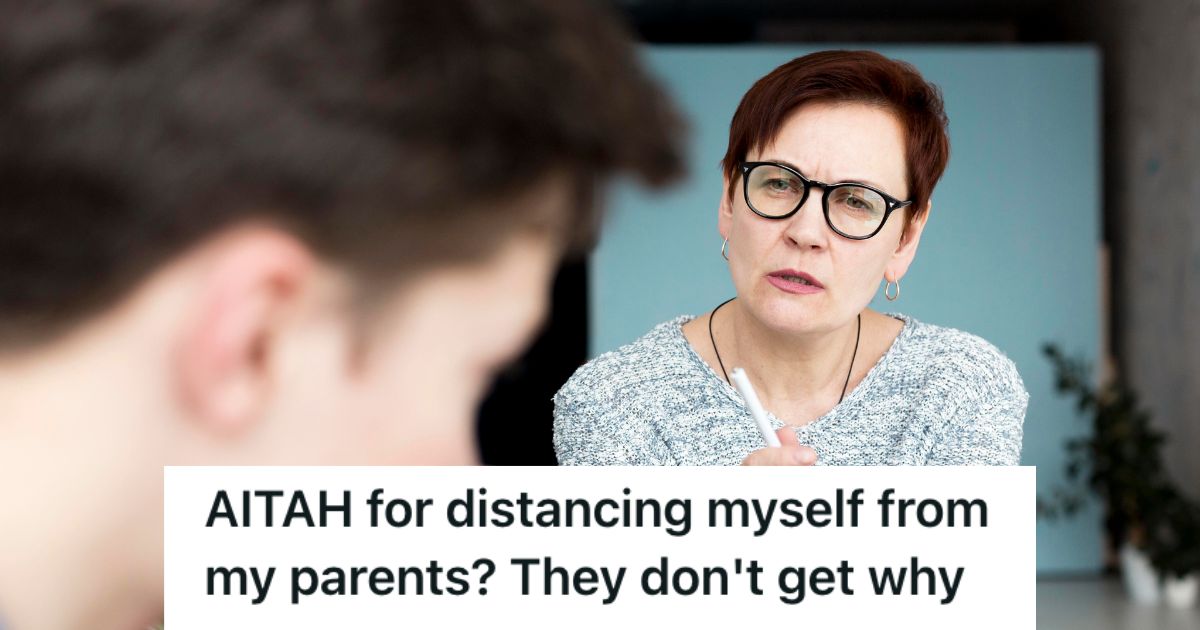 Man and his mom having a serious conversation