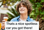 Driver Speeds Through A Parking Lot And Narrowly Misses Another Car, But The Driver Of The Other Car Gets Revenge After Buying Ice Cream