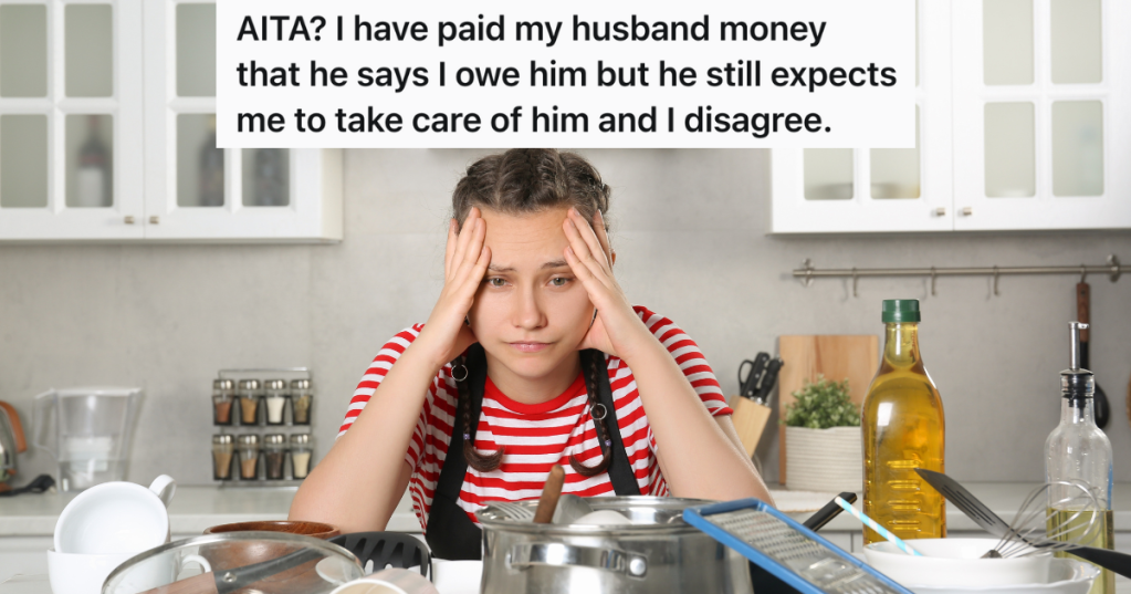 sad woman looking at sink full of dishes
