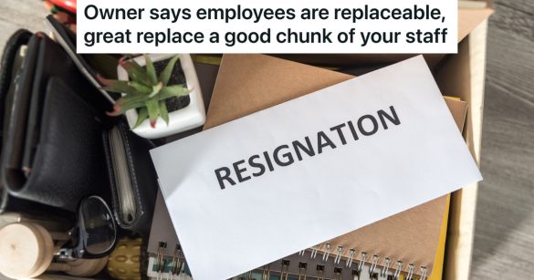 box of notebooks and desk decor with a letter that reads "resignation"