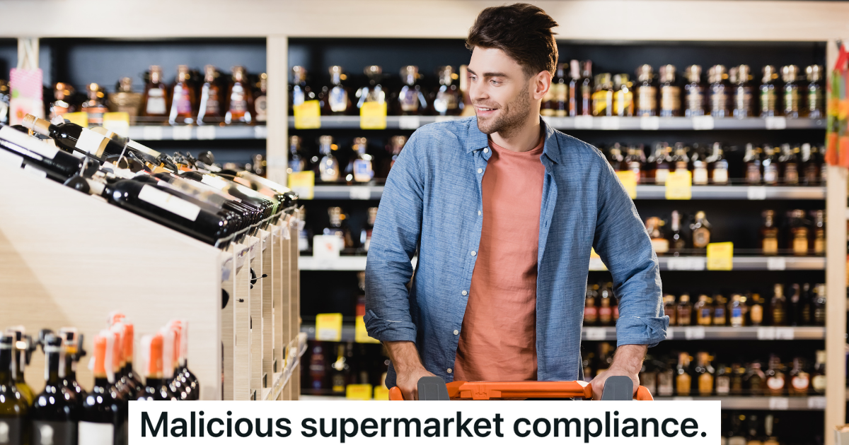 smiling man shopping for alcohol