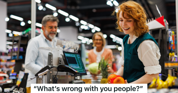 cashier scanning groceries for customers