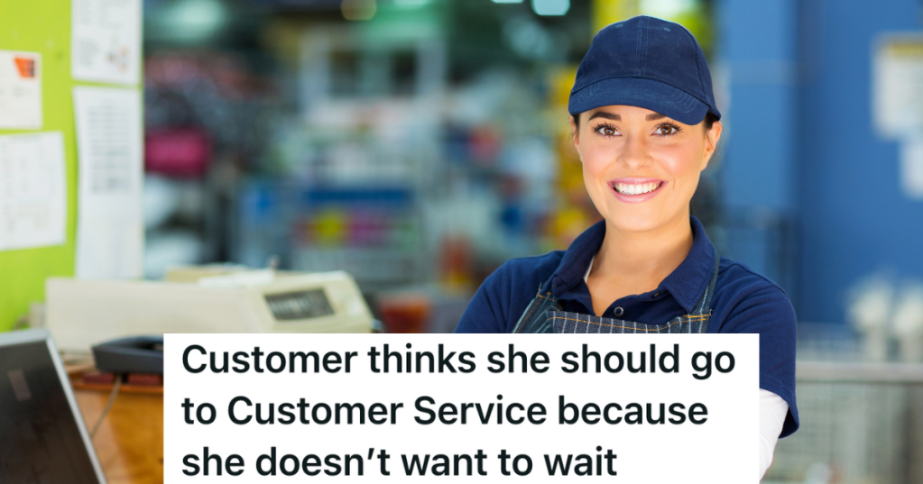 smiling female cashier at hardware store