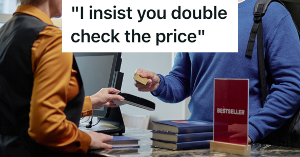 customer buying books at a bookstore