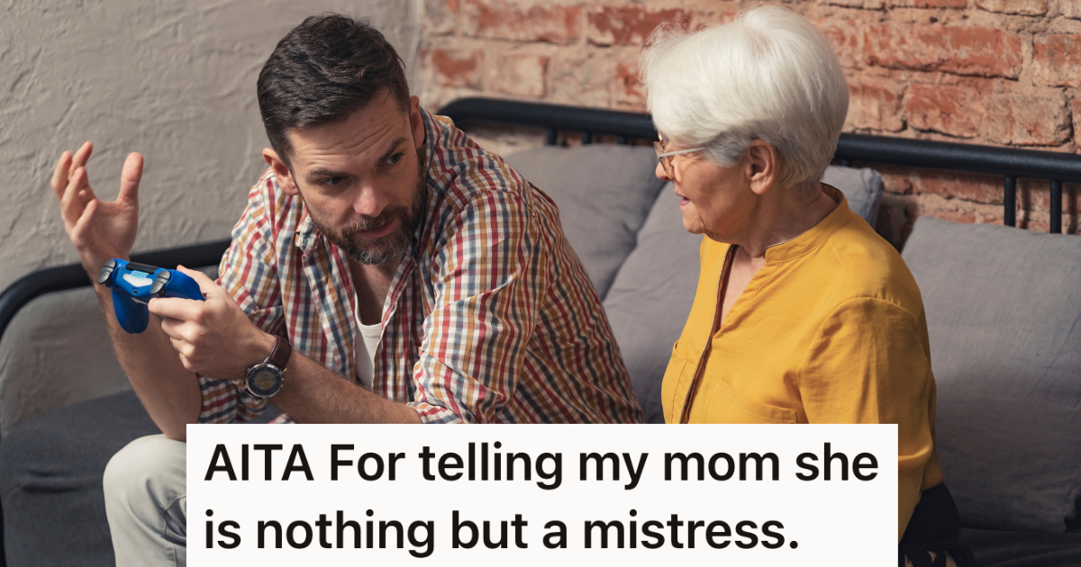 man talking to his elderly mother