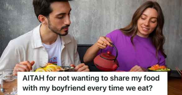 Man and woman sharing food at the table