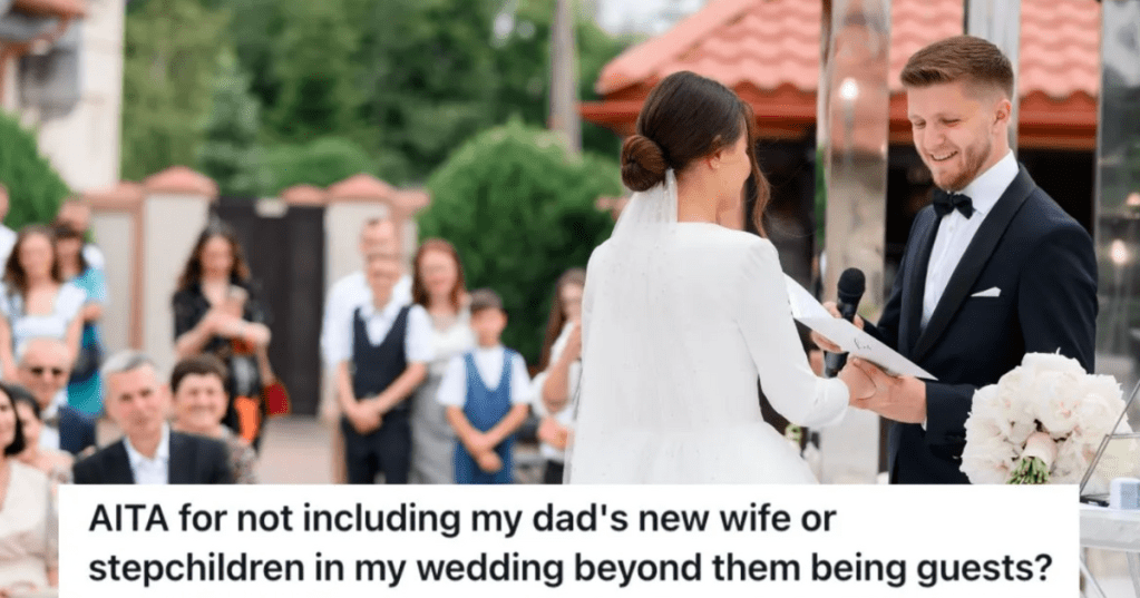 wedding ceremony with guests watching the couple get married