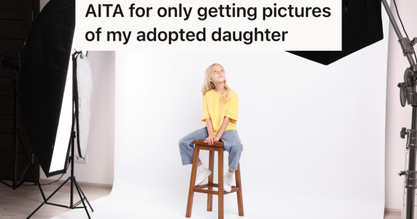 little girl sitting on a stool in a photo studio