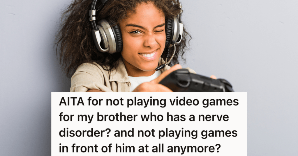 teenage girl in headphones holding a video game controller