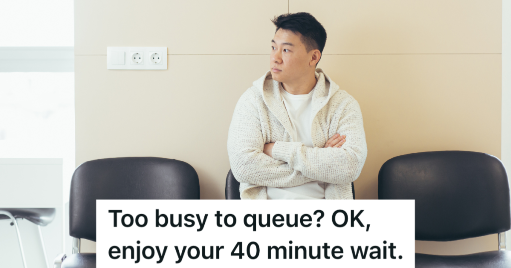 impatient man sitting in a chair waiting with his arms crossed