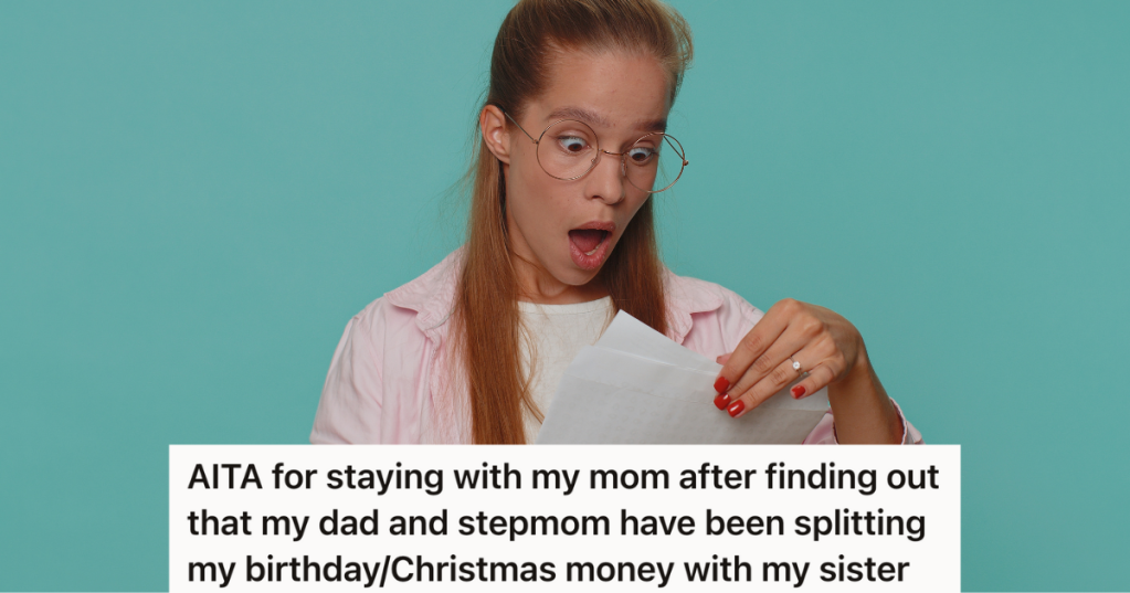 shocked teenage girl in glasses opening an envelope