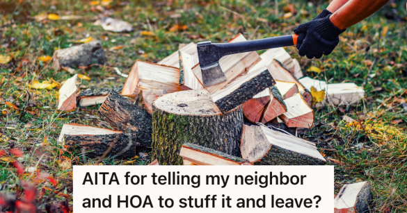 pile of chopped firewood and ax