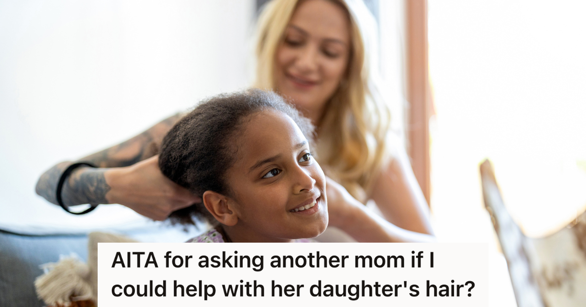 white mom styling black daughter's hair