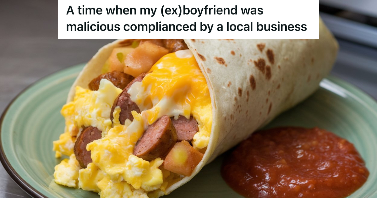 breakfast burrito on a green plate