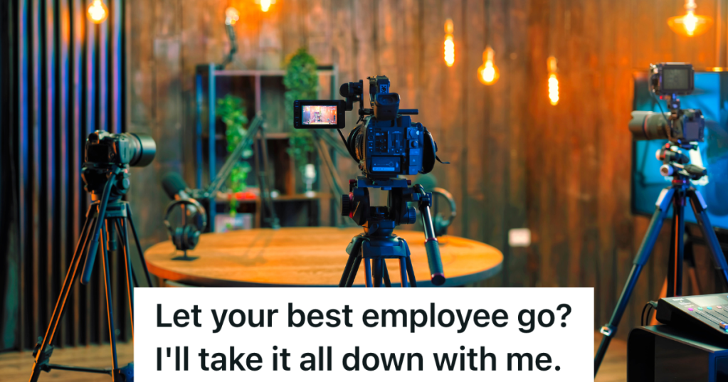 three video cameras set up for filming