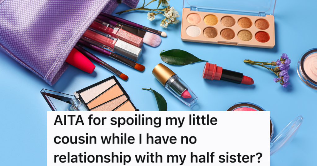 makeup spilling out of a a purple makeup bag