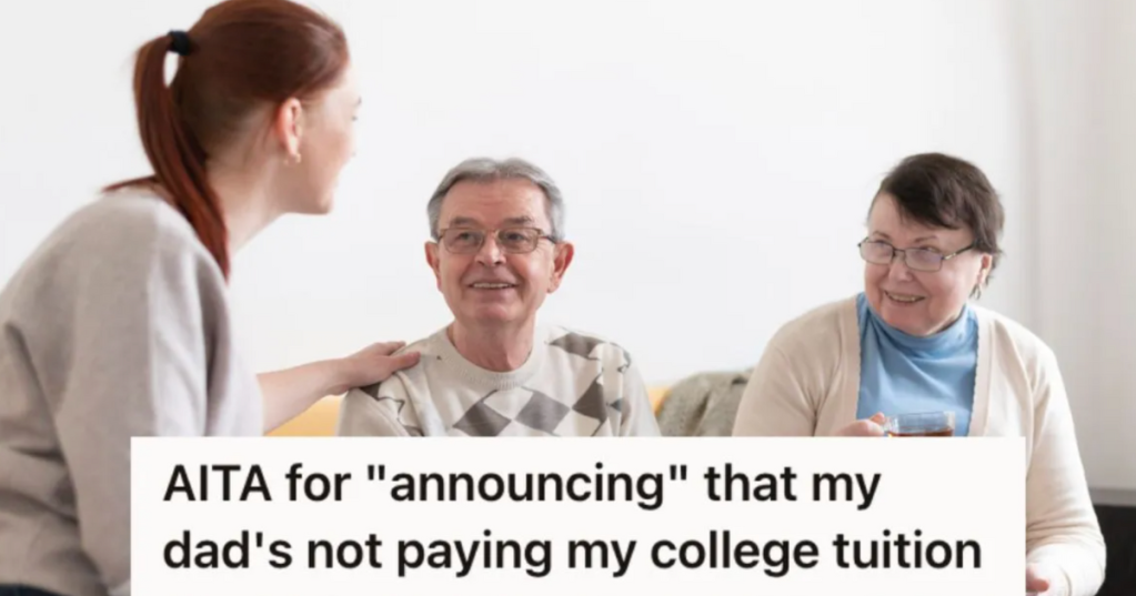 Woman talking to elderly man and woman