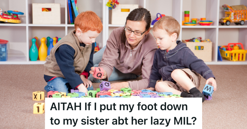 woman playing with two little boys