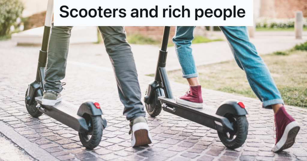 couple riding electric scooters