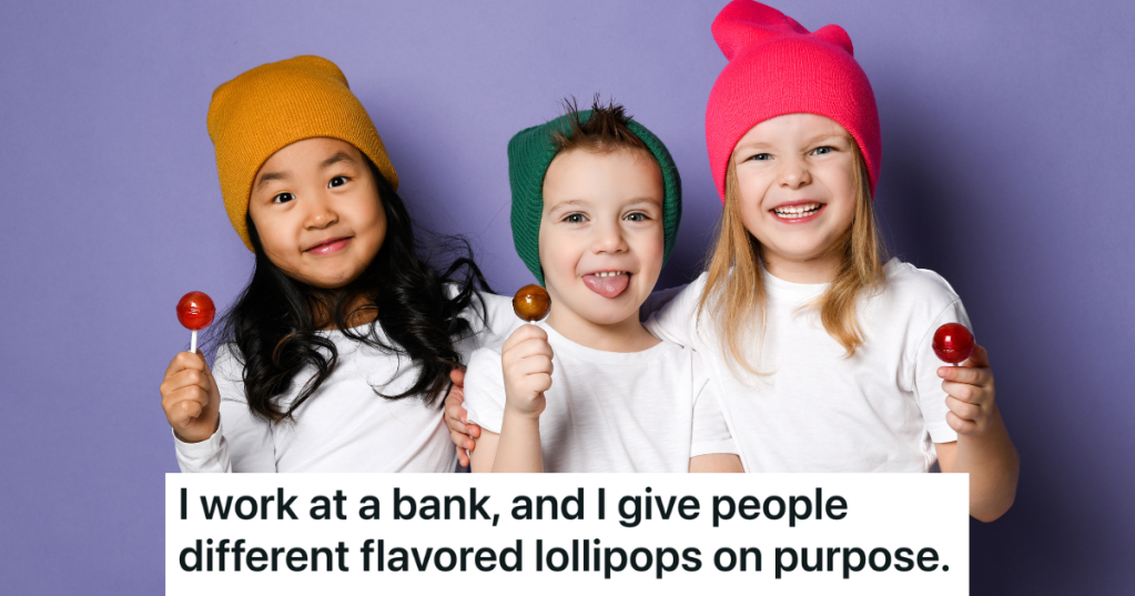 three kids holding lollipops