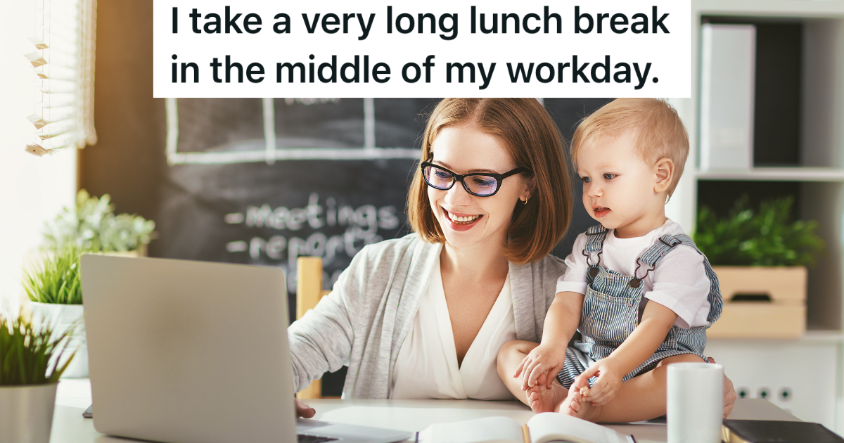 woman working from home with toddler sitting next to her