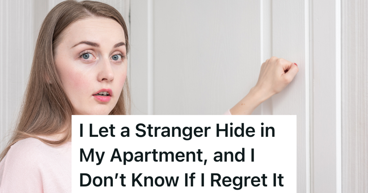 scared woman knocking on door