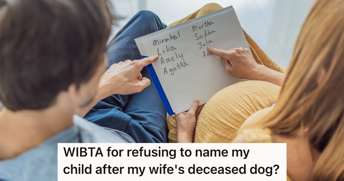 couple looking at a list of baby names