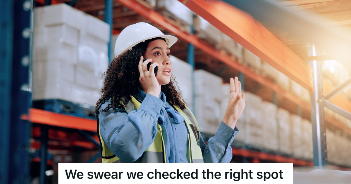 warehouse employee in hardhat on the phone