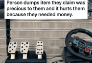 Customer Wants To Sell A Used Video Game Steering Wheel, But When He Can’t Sell It, He Leaves It On A Trash Can