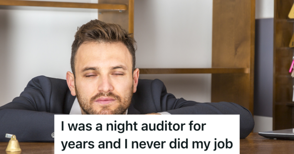 tired man taking a nap at the reception desk