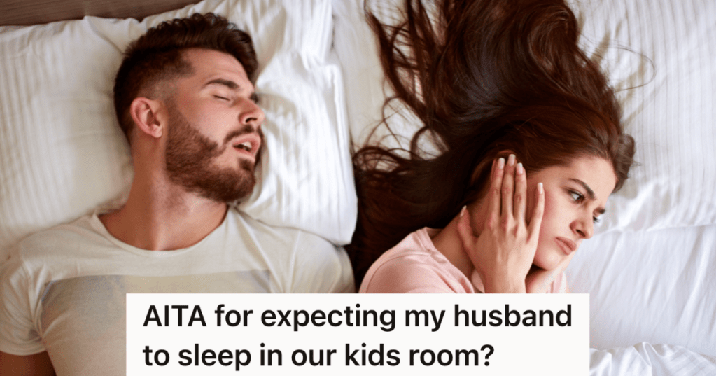 woman covers her ears while man snores