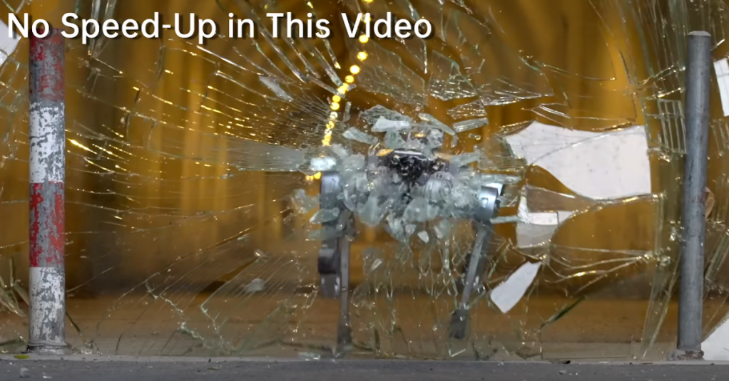 Unitree Dog Running Through Glass