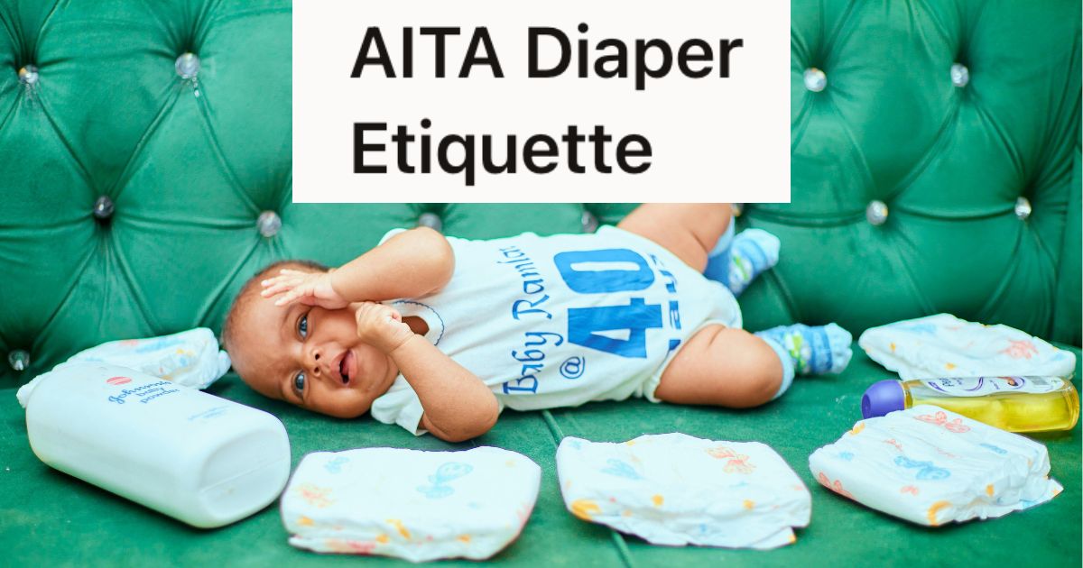 Baby lying with diapers around him