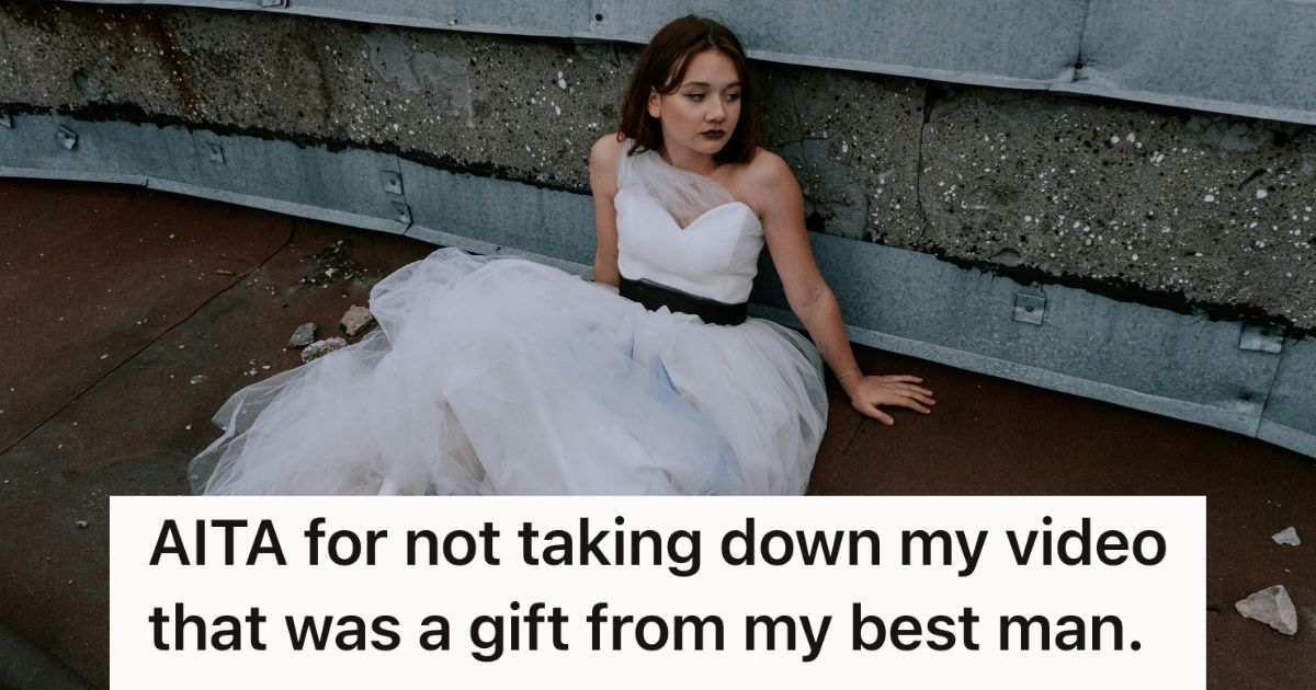Woman in wedding dress sitting on the ground