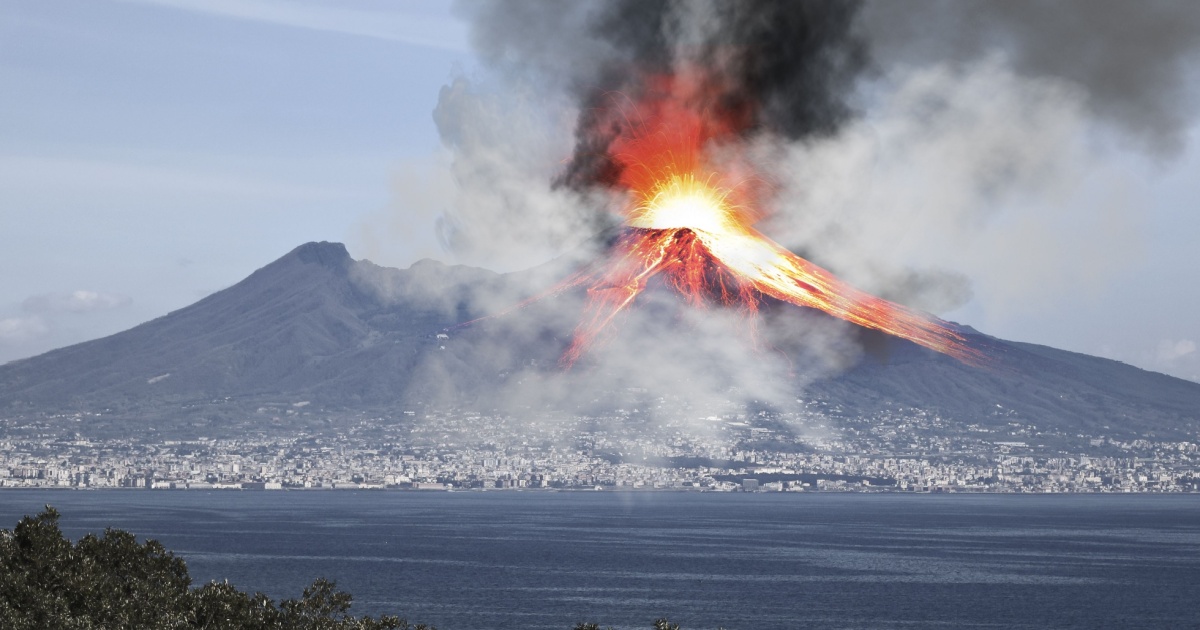 Photo manipulated showing Mt Vesuvius erupting