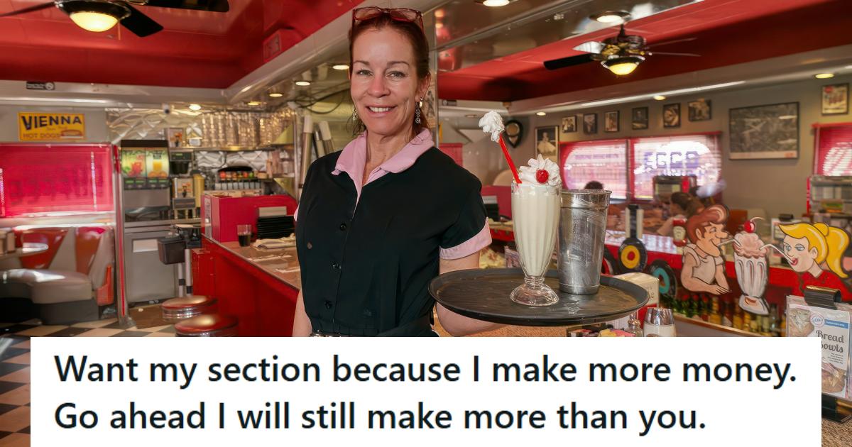 Waitress smiling at a diner before delivering shakes