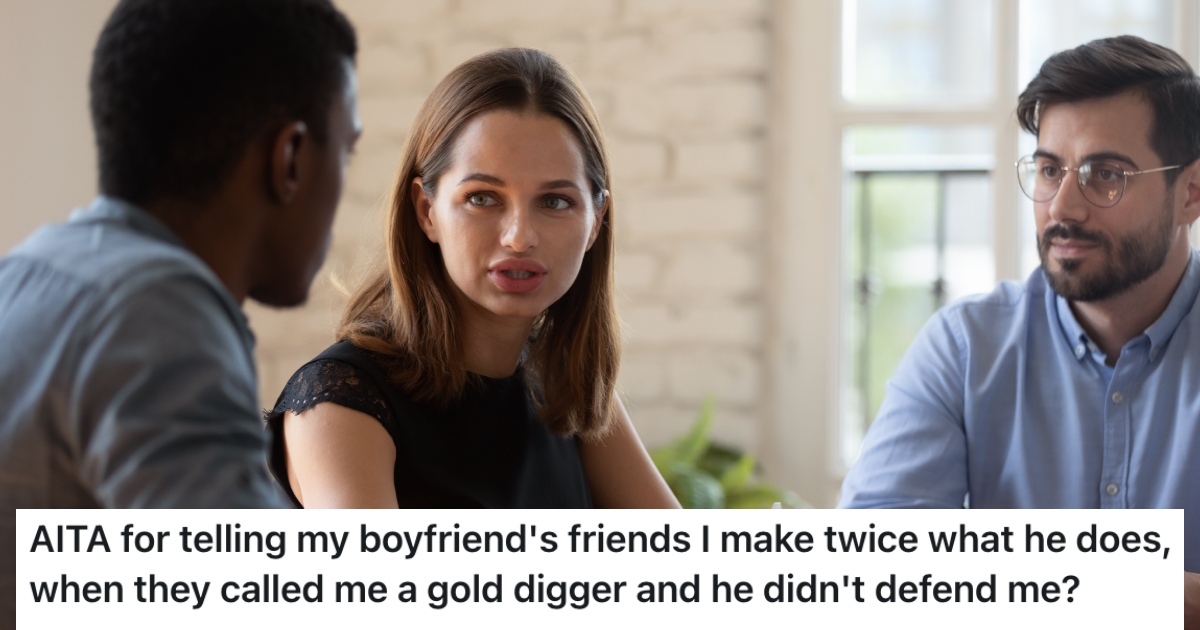 woman talking to two men