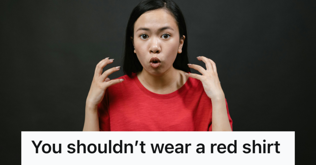 annoyed woman wearing a red shirt