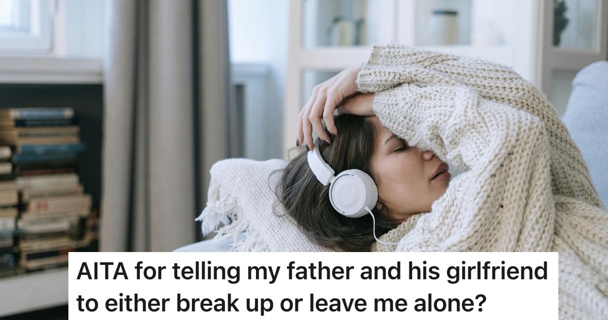 woman wearing headphones with hands over head annoyed