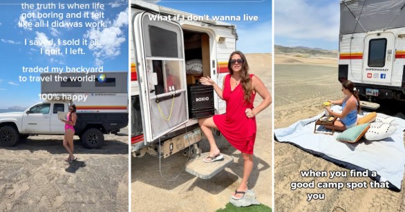 woman overlanding in toyota camper