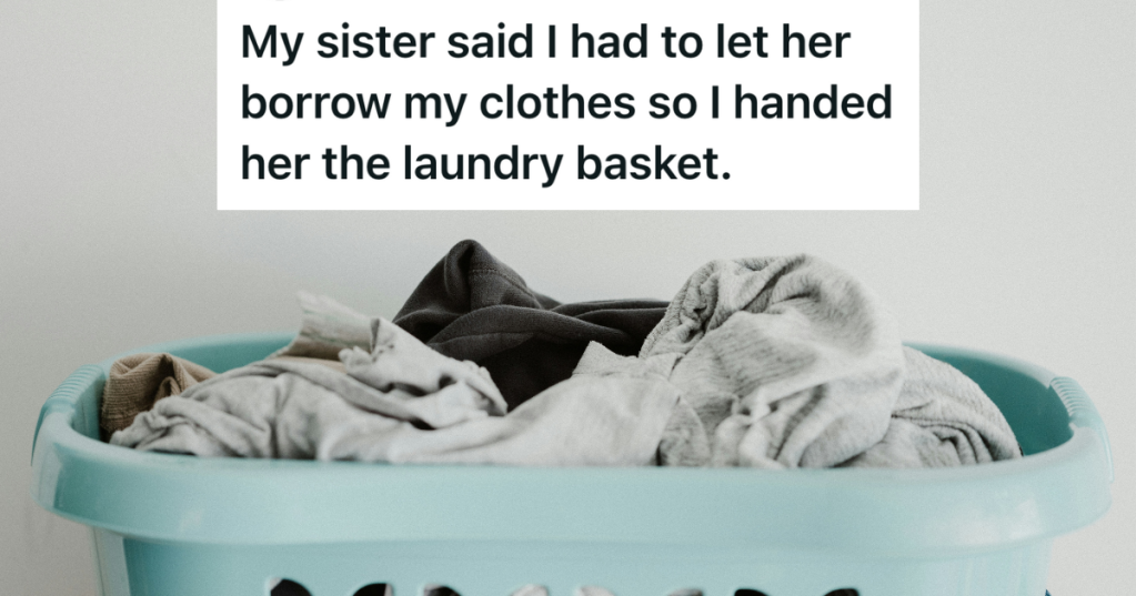 blue basket of dirty laundry