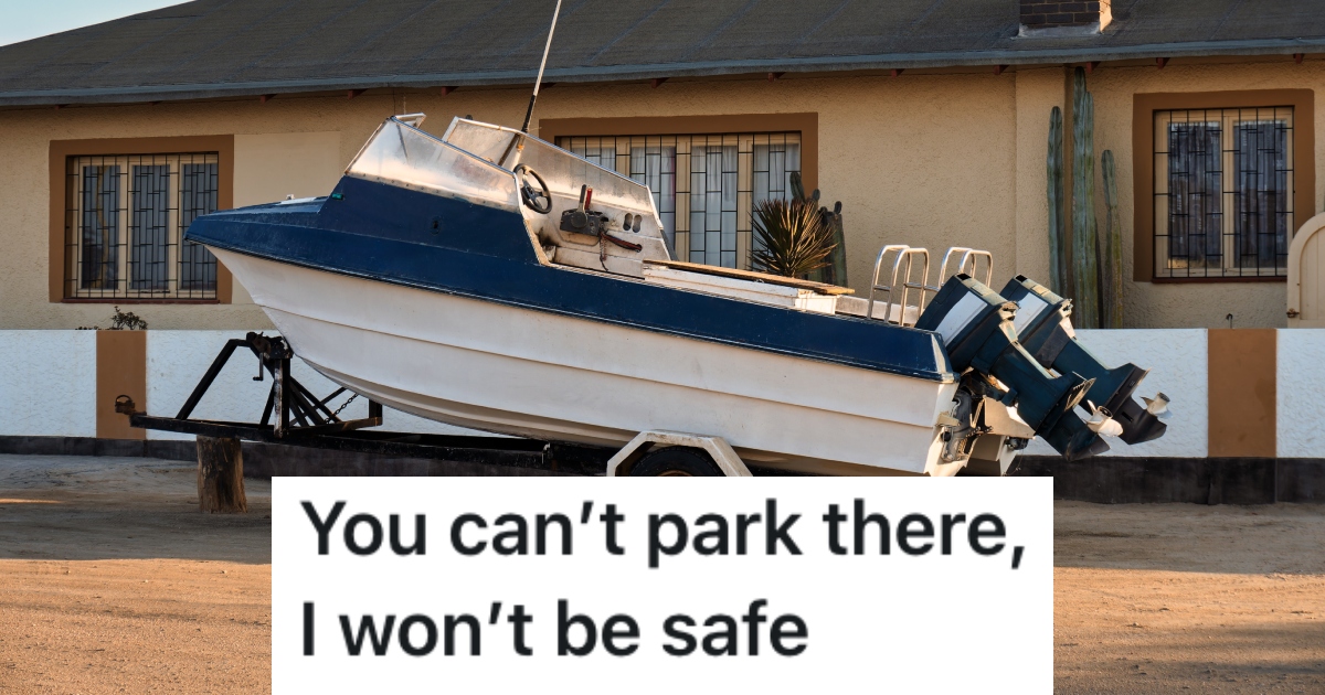 boat parked on a street