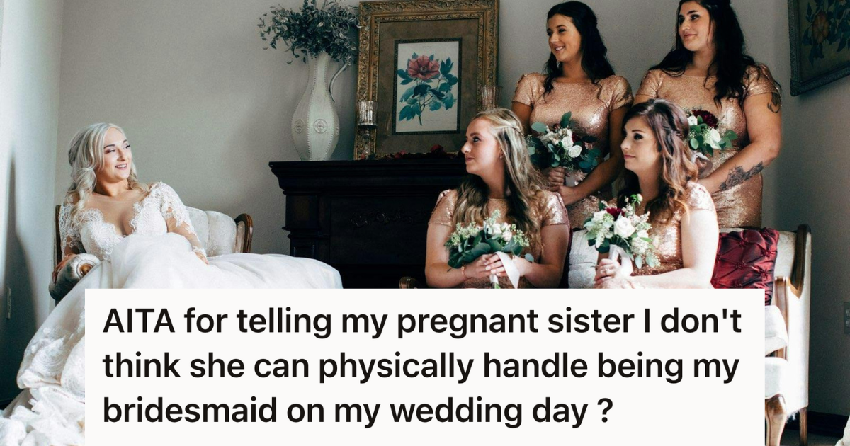 bride looking at her bridesmaids