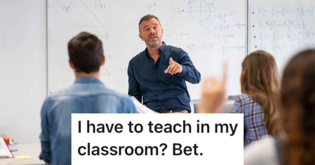 man teaching a group of students