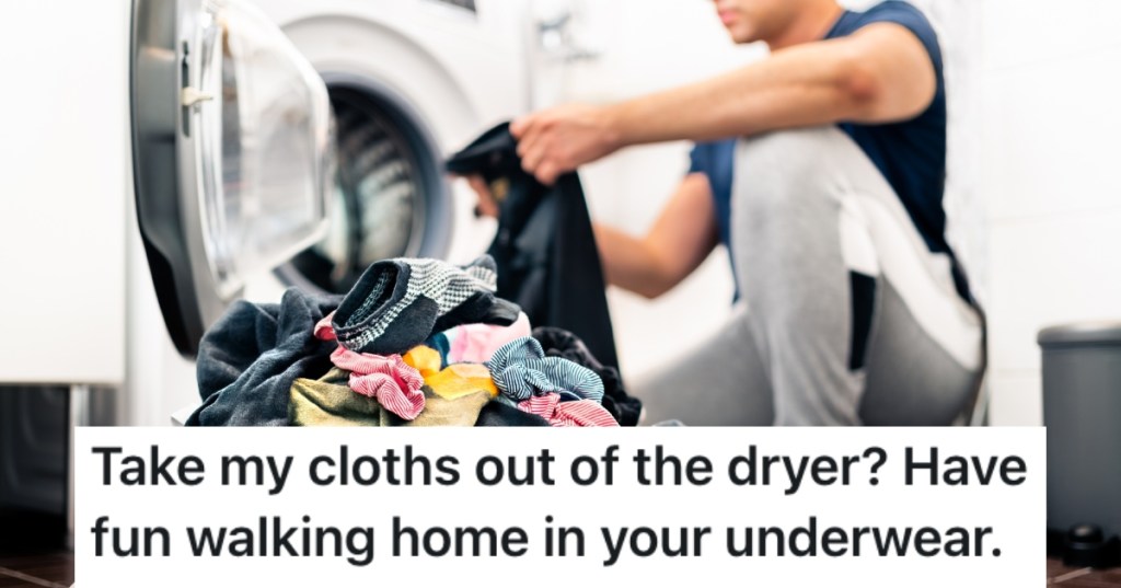 man sorting through laundry