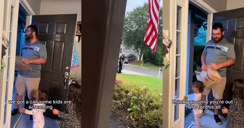 The Kaskie family talking to the cops at the door