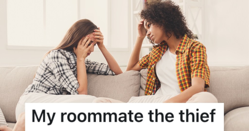 two women sitting on a couch