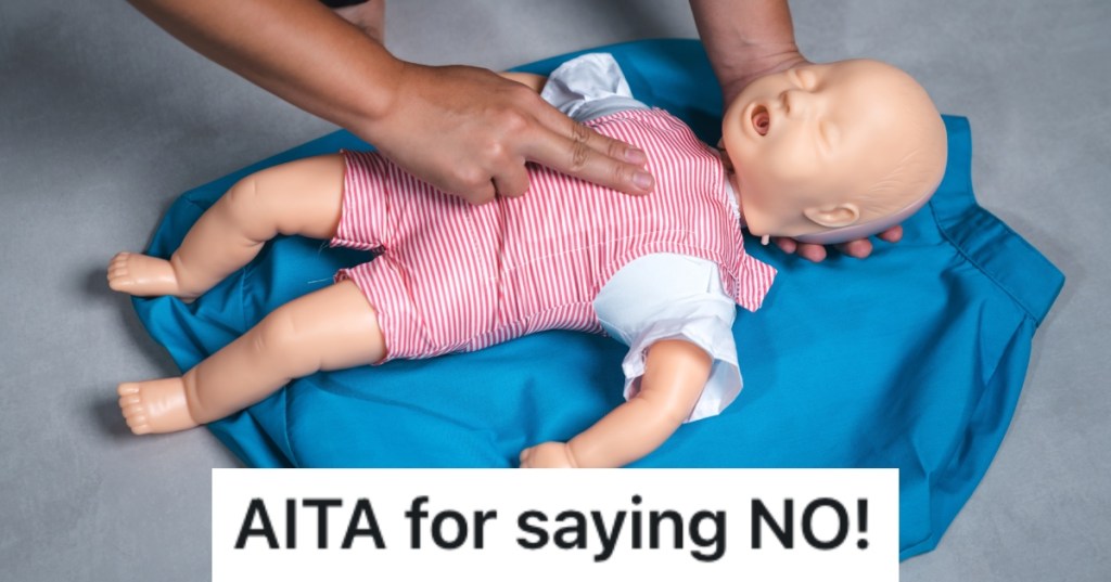 person with a baby simulation doll